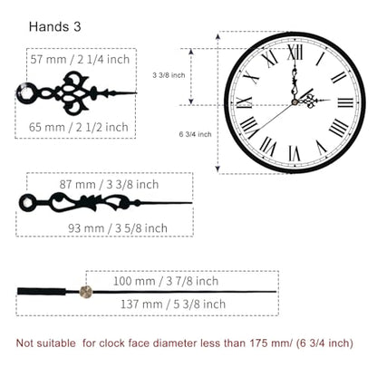 EMOON Clock Movement Mechanism Kit with 3 Pack Hands, Silent Sweep Quartz 12888 Motor, DIY Replacement for Custom Clock - size: Total Shaft Length 5/8 in