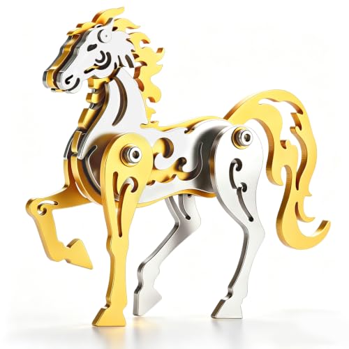 3D Metal Puzzle Mechanical Model Kit Gold Horse Stainless Steel - color: C09-gold Horse
