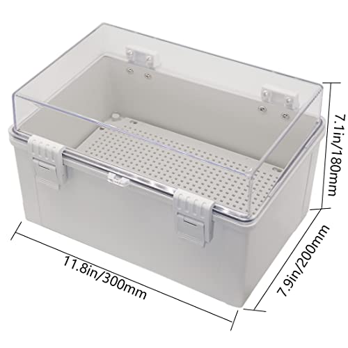 Zulkit Junction Box ABS Plastic Dustproof Waterproof IP65 Electrical Boxes Hinged Shell Outdoor Universal Project Enclosure Grey Clear Transparent Cover (11.8" x 7.9" x 7.1") - size: 11.8" x 7.9" x 7.1"