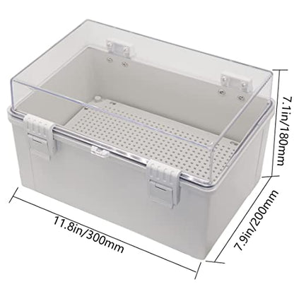 Zulkit Junction Box ABS Plastic Dustproof Waterproof IP65 Electrical Boxes Hinged Shell Outdoor Universal Project Enclosure Grey Clear Transparent Cover (11.8" x 7.9" x 7.1") - size: 11.8" x 7.9" x 7.1"