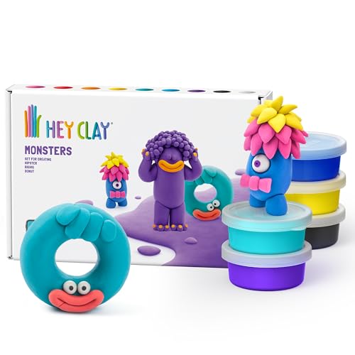 HEY CLAY Colorful Air Dry Clay Kit for Kids Modeling Gift Age 3+ (6 cans) - color: Monsters: Hipster, Bigwig, Donut