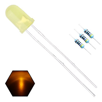 100pcs 5mm Yellow Lights LED Diodes (Yellow Lens) Diffused Round Lens 29mm Long Lead (DC 2V) +100pcs Resistors (for DC 6-12V) Included,Bulb Lamps Light Emitting Diode - color: [04] Yellow-yellow / 100pcs, style: 5mm Constant Light