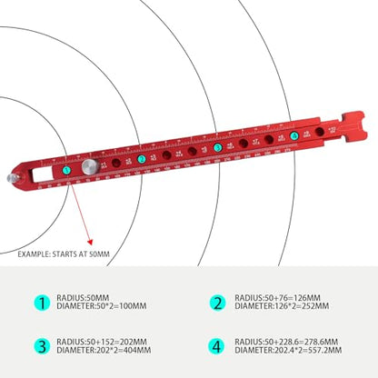 Woodworking Compass Scriber, Dual-Scale Alloy Circle Drawing Ruler, Red Scriber Tool for Woodworking, Metric/Imperial Adjustable Compass Tool for Carpenters and Craftsmen