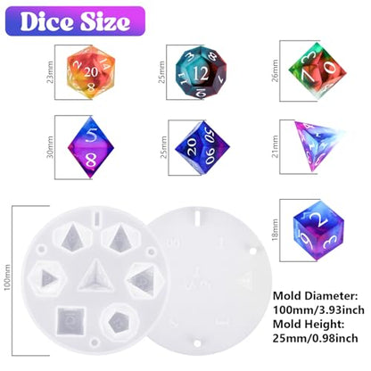 KISREL Dice Resin Molds, DND Dice Set and Organizer Box Epoxy Resin Mold - size: Dice Resin Molds - 7pcs