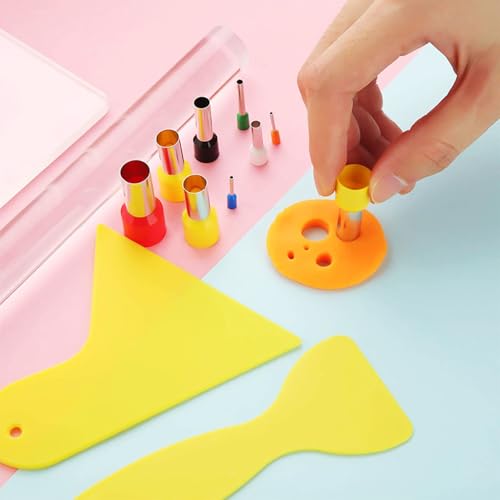 Yayatty Polymer Clay Tools, Acrylic Clay Roller, Acrylic Sheet, Rotary Cutting Mat, Round Polymer Clay Cutters with Clay Slicer Blade for Pottery and Sculpture, 22 PCS - color: 22 PCS