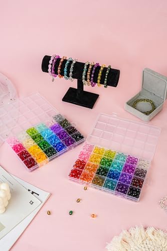 REVKI 1200pcs Glass Beads Bracelet Making Kit, 48 Colors Crystal Beads for Jewelry Making,Strange Shaped Glass Beads for Bracelets and DIY Crafts(Oval and Bamboo) - color: Style 2