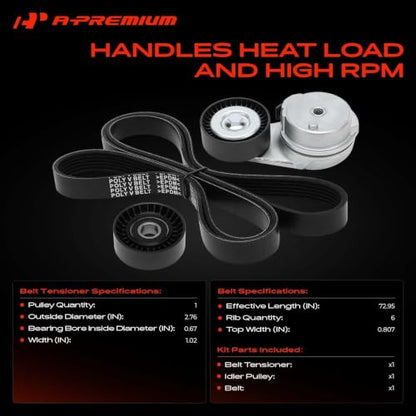 A-Premium Engine Serpentine Belt Drive Kit with Tensioner & Idler Pulley