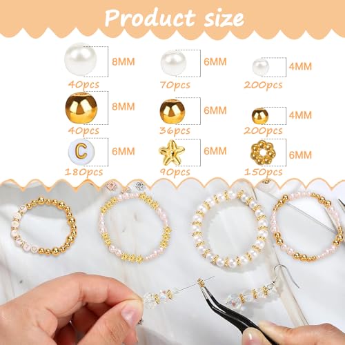 Hpebl Ivory Pearl Bracelet Beads Kit Gold Beads for Bracelets for Adult - color: 03-Gold & Off-White