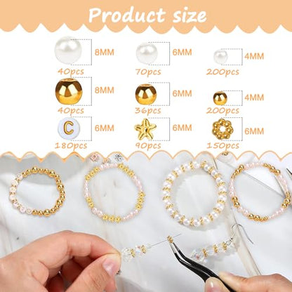 Hpebl Ivory Pearl Bracelet Beads Kit Gold Beads for Bracelets for Adult - color: 03-Gold & Off-White