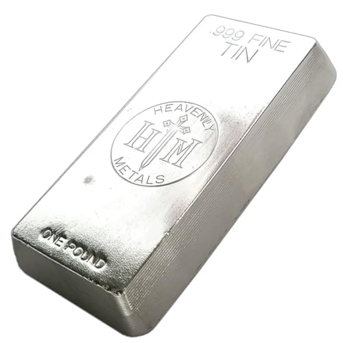 1 Pound 99.9% Pure Tin Ingot – Hand Poured Tin Metal Bullion Bar - Low Melting Point Metal for Casting, Soldering, Science Experiments or Paperweight - color: Tin