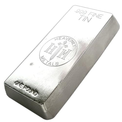 1 Pound 99.9% Pure Tin Ingot – Hand Poured Tin Metal Bullion Bar - Low Melting Point Metal for Casting, Soldering, Science Experiments or Paperweight - color: Tin