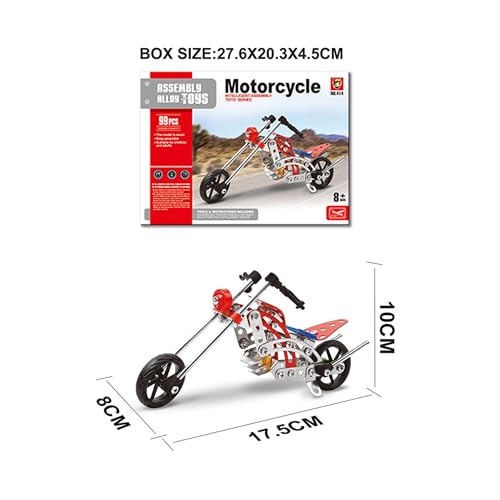 99 PCS Metal Motorcycle Model Building Kit - DIY Alloy Chopper Bike Assembly Set - STEM Engineering Construction Toy for Kids Ages 8-12 & Adults, 3D Mechanical Puzzle Collectible (Red & Silver)