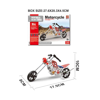 99 PCS Metal Motorcycle Model Building Kit - DIY Alloy Chopper Bike Assembly Set - STEM Engineering Construction Toy for Kids Ages 8-12 & Adults, 3D Mechanical Puzzle Collectible (Red & Silver)