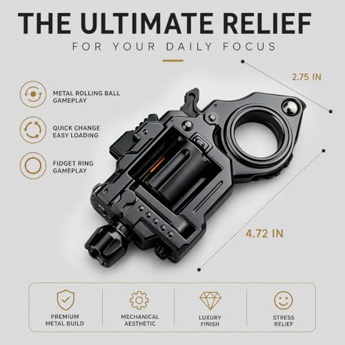 Gun Fidget Toys for Adults, Metal Fidget Toys Guns with Soft Bullet Shooting+Target+Sight, Alloy Fun Toys Cool Hand Spinner to Relieve Stress, Anxiety, Office Desk Toys