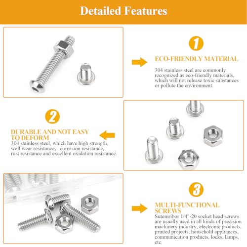 57 Pieces 1/4-20 x 1/2", 3/4", 1", 1-1/4", 1-1/2", Button Head Socket Cap Screws Nuts Assortment Kit - size: 1/4"-20, style: Button Head Socket Cap