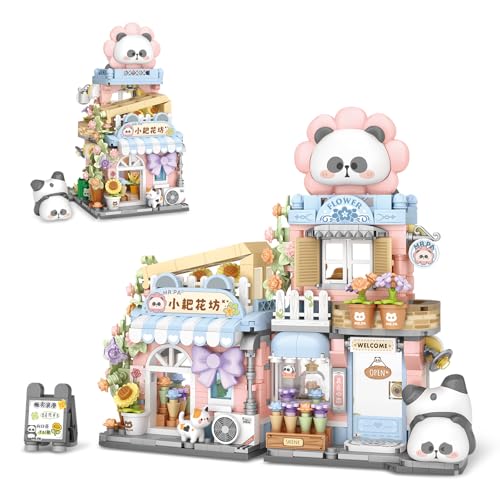 Street View Flower House Shop Mini Building Blocks, MOC Creative Building Toys Cute Panda Building Set for Kids 6-12, Simulation Architecture Construction Toy, Gift Idea for Kids Adults (810PCS) - style: Flowers Shop