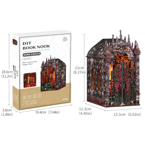 Music Park Book Nook for Adults, 3D Wooden Puzzle Gothic Castle with LED - color: Gothic Castle
