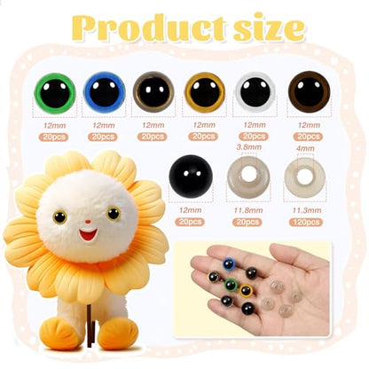TOAOB 140pcs 12mm Colorful Plastic Safety Eyes Craft Eyes with Washers for Stuffed Animals Amigurumis Crochet Bears Dolls Making - size: 12mm