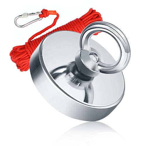 3.93"(100 mm) Fishing Magnet Kit- 1140lbs Large Strong Rare Earth Fish Magnets Heavy Duty with 65ft Rope, Super Neodymium High Power Magnet with Handle for Retrieving in Lake, Beach, Lawn(D100 Set) ﻿ - size: D100 Set
