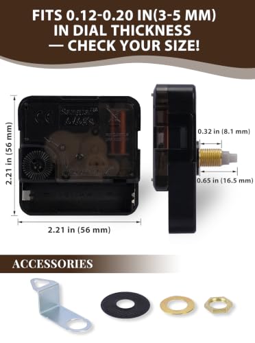 Clock Mechanism Replacement, Silent Sweep Clock Movement, 0.65" Shaft - size: Total shaft length:0.65 inch(16.5mm)