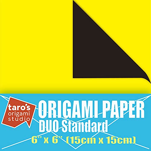 [Taro's Origami Studio] Duo Black/Yellow (Diffrent Colors On Each Side) Double Sided Standard 6 Inch (15 cm) Kami Paper with Color Change Patterns, 50 Sheets (Made in Japan) - color: Black/Yellow