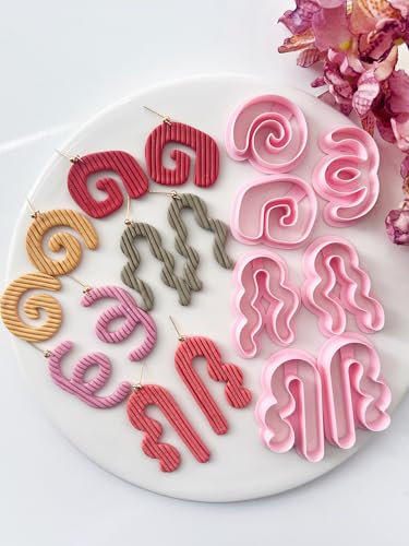 Abstract Swirl Clay Cutter Set, 7PCS PLA Polymer Clay Tools with Exact Measurements, Ideal for DIY Statement Earrings & Crafts