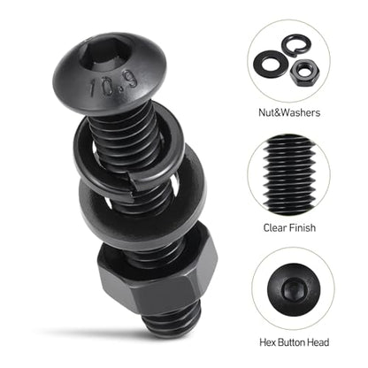 1065PCS M2.5 Bolt Assortment Kit, Hex Socket Button Head Screws Nuts Bolts Washer Assortment Kit 10.9 Grade Alloy Steel Black Oxide M2.5 x 4/6/8/12/16/20/25mm - size: M2.5 1065PCS Button Black
