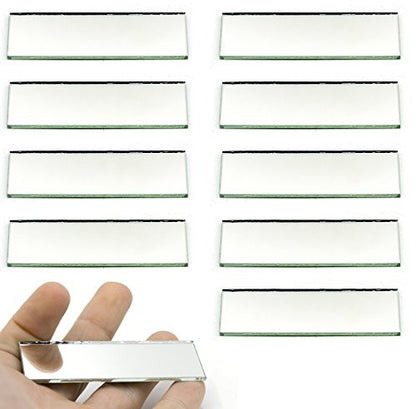EISCO 10 Pack Rectangular Plano Glass Mirror, 3" x 1" - 2mm Thick Approx.