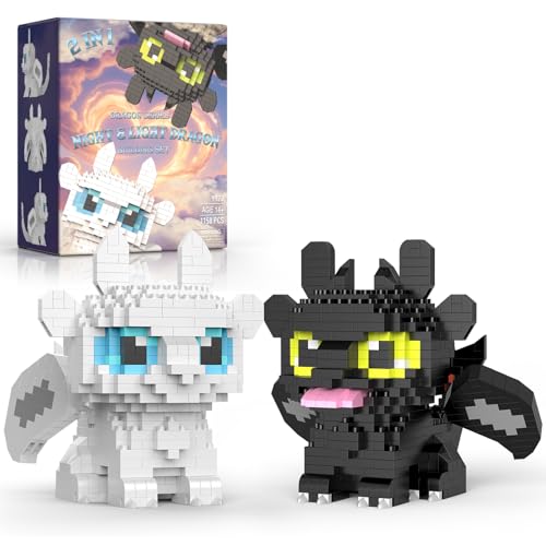 Vziimo 2 in 1 Dragon Building Set, Dragon Toys with Posable Wings and Tails, Mini Dragons Gifts for Adults, Teens Age 14+, Movie Fans (1158 PCS) - style: Dragons