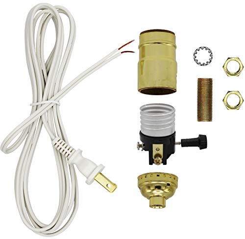 Creative Hobbies Make a Lamp or Repair Kit - All Essential Hardware, Gold 3 Way Socket, and White Cord - color: Gold
