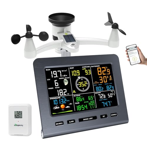 Urageuxy Weather Station Wireless Indoor Outdoor, Home Weather Stations with Rain Gauge, Wind Speed, Temperature, Humidity - color: Grey
