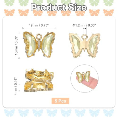 uxcell Crystal Gold Plated Butterfly Charm, Brass Zircon Charm Pendant - color: Gold, size: 19x15mm