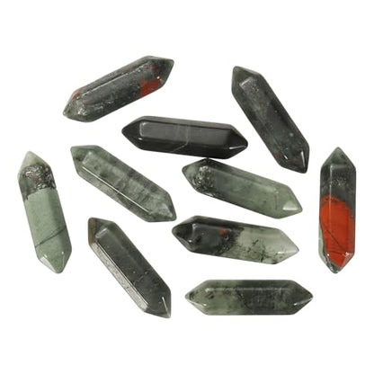 MECCANIXITY 10 Pack African Bloodstone Quartz Crystals, Polished Crystals Bulk Hexagonal Shaped Meditation Gemstone for Jewelry Making Energy Balance Accessories Gifts - color: African Bloodstone