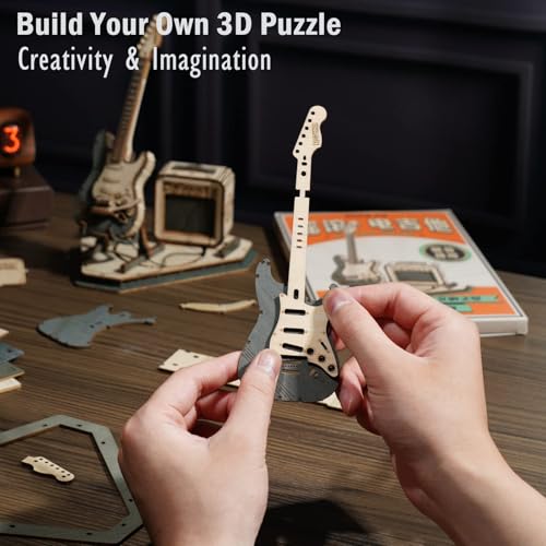 ROKR 3D Puzzles for Adults Wooden Craft Kits Musical Instrument Model Kit Collectibles Home Desk Room Decor (Electric Guitar)