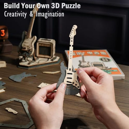 ROKR 3D Puzzles for Adults Wooden Craft Kits Musical Instrument Model Kit Collectibles Home Desk Room Decor (Electric Guitar)