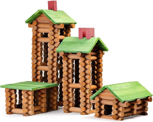 SainSmart Jr. 450 PCS Wooden Log Cabin Set Building House Toy for Toddlers, Classic STEM Construction Kit with Colorful Wood Logs Blocks for 3+ Years Old (20-338)