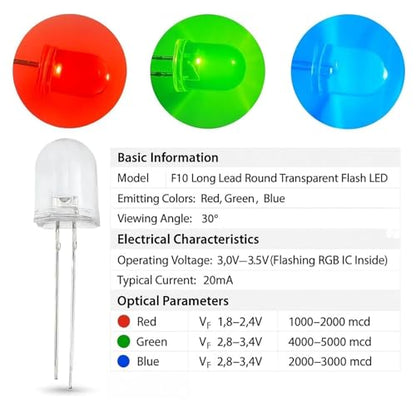 100PCS 10mm RGB Flashing LEDs F10 Fast Slow Blink Clear Round Head JEBHANNE - color: 10mm RGB LED Kit - 100PCS