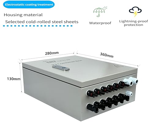 Solar Combiner Box 6 Strings 100A DC Main Circuit Breaker with Power Surge and 16A Circuit Breaker This PV Combiner Box is Suitable for On/Off-Grid Solar Power - size: 6 string 100A