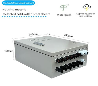 Solar Combiner Box 6 Strings 100A DC Main Circuit Breaker with Power Surge and 16A Circuit Breaker This PV Combiner Box is Suitable for On/Off-Grid Solar Power - size: 6 string 100A
