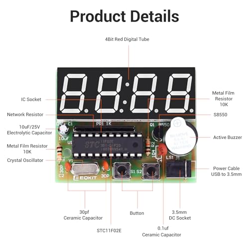 2 Pack, MiOYOOW 4-Digit Digital Clock Kits with PCB, DIY Alarm Clock Soldering Project Kit for Learning Electronics Soldering Practice with English Instructions - color: 2 Pack-4 Digit Clock Kit(0.56 Inch)