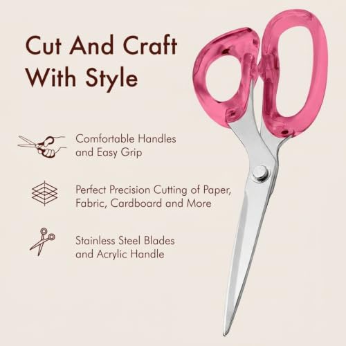 OfficeGoods 9” Stainless Steel Acrylic Scissors, Pink with Silver Metal - color: Pink With Silver Metal