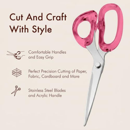 OfficeGoods 9” Stainless Steel Acrylic Scissors, Pink with Silver Metal - color: Pink With Silver Metal