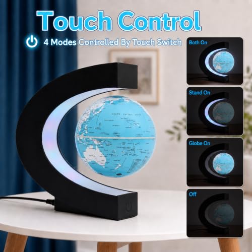 Magnetic Levitation Rotating World Globe with LED Light and Touch Control - color: Light Blue Glow Color-Changing