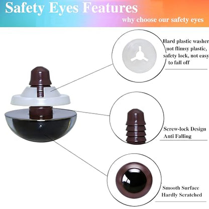 BESTCYC 60pcs 24mm Brown Plastic Safety Eyes Craft Eyes with Washers for Amigurumi Dolls Plush Animals DIY Craft Lovers Doll Makers Crochet Craft Supplies - color: Brown, size: 24mm