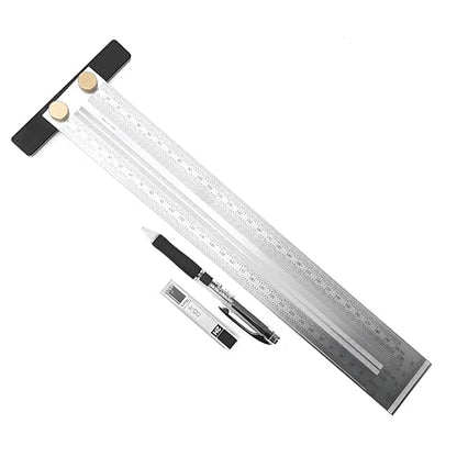 Marking T-Rule Stainless Steel T Type Hole Ruler Carpenter Mark T-Rule Marking Measuring Tool with Automatic Pencil Positioning Scribing 200mm/300mm/400mm(300mm) - size: 300mm