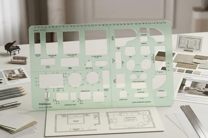 Printtoo Furniture Layout Stencil, 2mm Acrylic Reusable Interior Design Template with Bed, Sofa, Table, Kitchen & Living Room Symbols for Architecture Floor Plans, Drafting and Home Planning - color: Series-PRTD-2837A