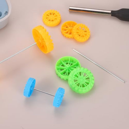 MECCANIXITY 30pcs Toy Car Tires 30mm OD, 8mm Thick, RC Model Car Wheels with 2mm OD x 100mm Long Shaft for Craft Project Hobby, Green - color: Green, size: 30mmx8mm 2mmx100mm