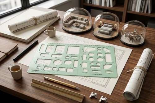 Printtoo Furniture Layout Stencil, 2mm Acrylic Reusable Interior Design Template with Bed, Sofa, Table, Kitchen & Living Room Symbols for Architecture Floor Plans, Drafting and Home Planning - color: Series-PRTD-2837A