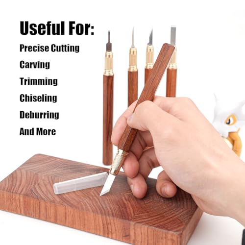 TOOLCOOL Precision Craft Knife Exacto Knife Hobby Knife Set Wooden Handle With 10 Pcs SK5 Steel Blades And Blade Cover For Carving Modeling Scrapbooking Stencil And Art Projects