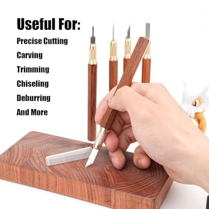 TOOLCOOL Precision Craft Knife Exacto Knife Hobby Knife Set Wooden Handle With 10 Pcs SK5 Steel Blades And Blade Cover For Carving Modeling Scrapbooking Stencil And Art Projects